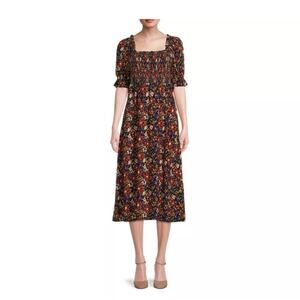 Beachlunchlounge Cataleya Womens Smocked Viscose Tie Back Midi Dress Size M